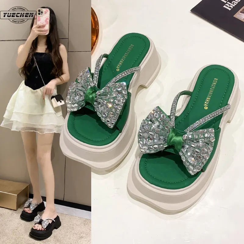 

High Heel Women Wedge Non-Slip Outdoor Slipper Summer Beach Shoes Female Floral Flip-Flop Bohemian String Bead Lady Sandals