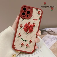 retro girls sweet rose tie bow plaid art japanese phone case for iphone 13 12 11 pro max xs max xr 7 8 plus case cute soft cover