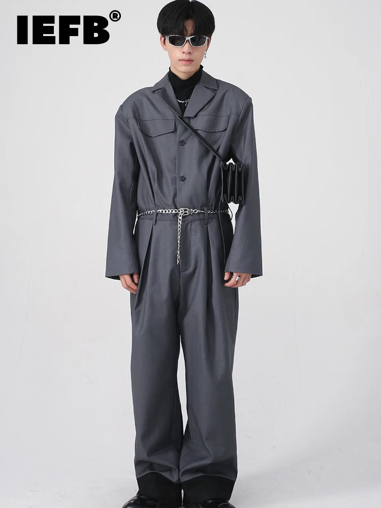 

Комбинезон IEFB Мужской однобортный, модный Свободный Ромпер на плечах, однотонный, в Корейском стиле, на осень, 9A5656, 2022