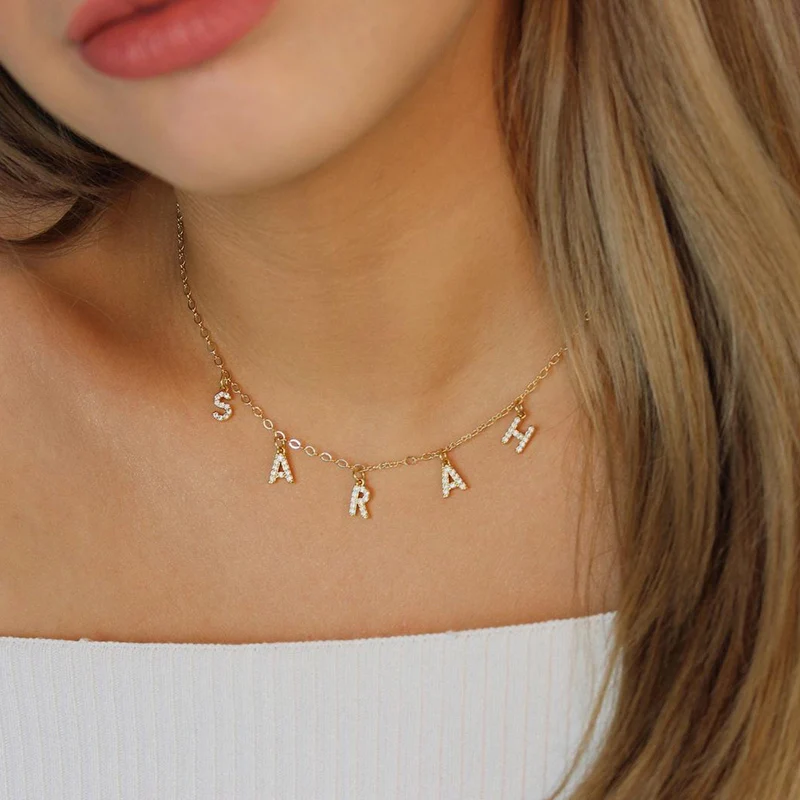 

Custom Personalized Name Necklace for Women Initial Letter Pendant Zircon Necklace Stainless Steel Necklace dropshipping Jewelry
