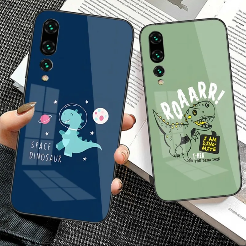 

Cartoon Cute Dinosaur Phone Case for Huawei P50 P40 P30 P20 Pro Mate 40 30 20 Pro Nova 9 8 7 PC Glass Cover Funda Shell