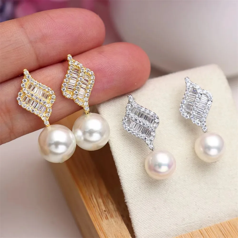 

Жемчужные серьги «сделай сам», аксессуары для ногтей, серебро 925 пробы, ювелирные изделия, Золотые серьги, пустые, подходят для бусин 10-14 мм