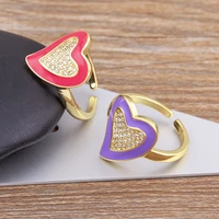 new fashion lady female women enamel drop oil love romantic heart zircon rings gifts fine party wedding birthday jewelry