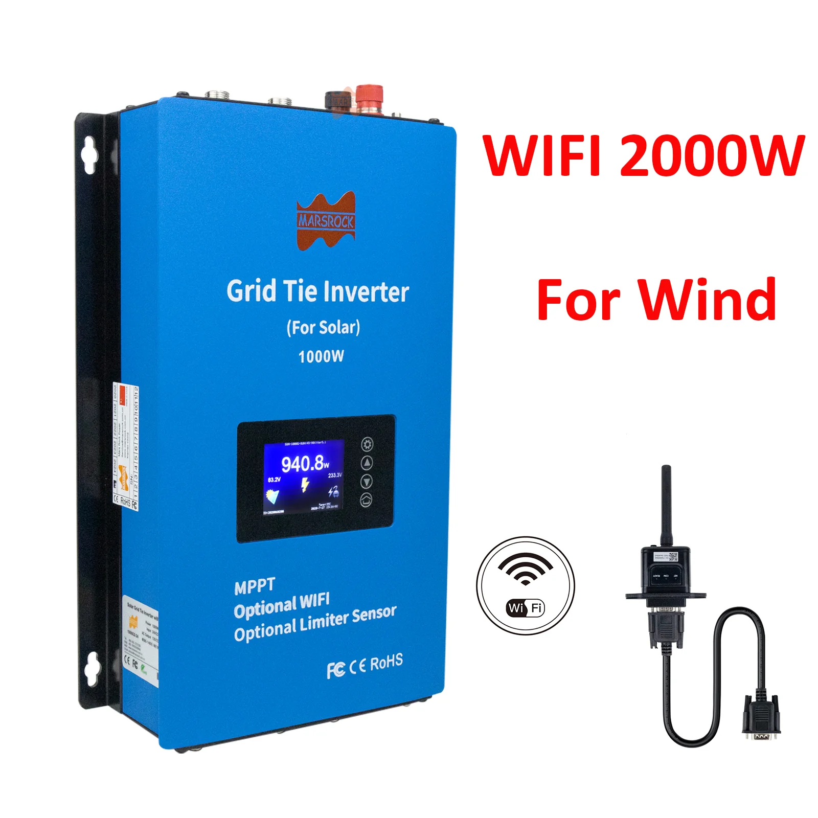 

2000W Inverter Wind Power Grid Tie MPPT Microinverter Limiter Current Sensor 24V/48V AC Pure Sine Wave Converter Optional WIFI