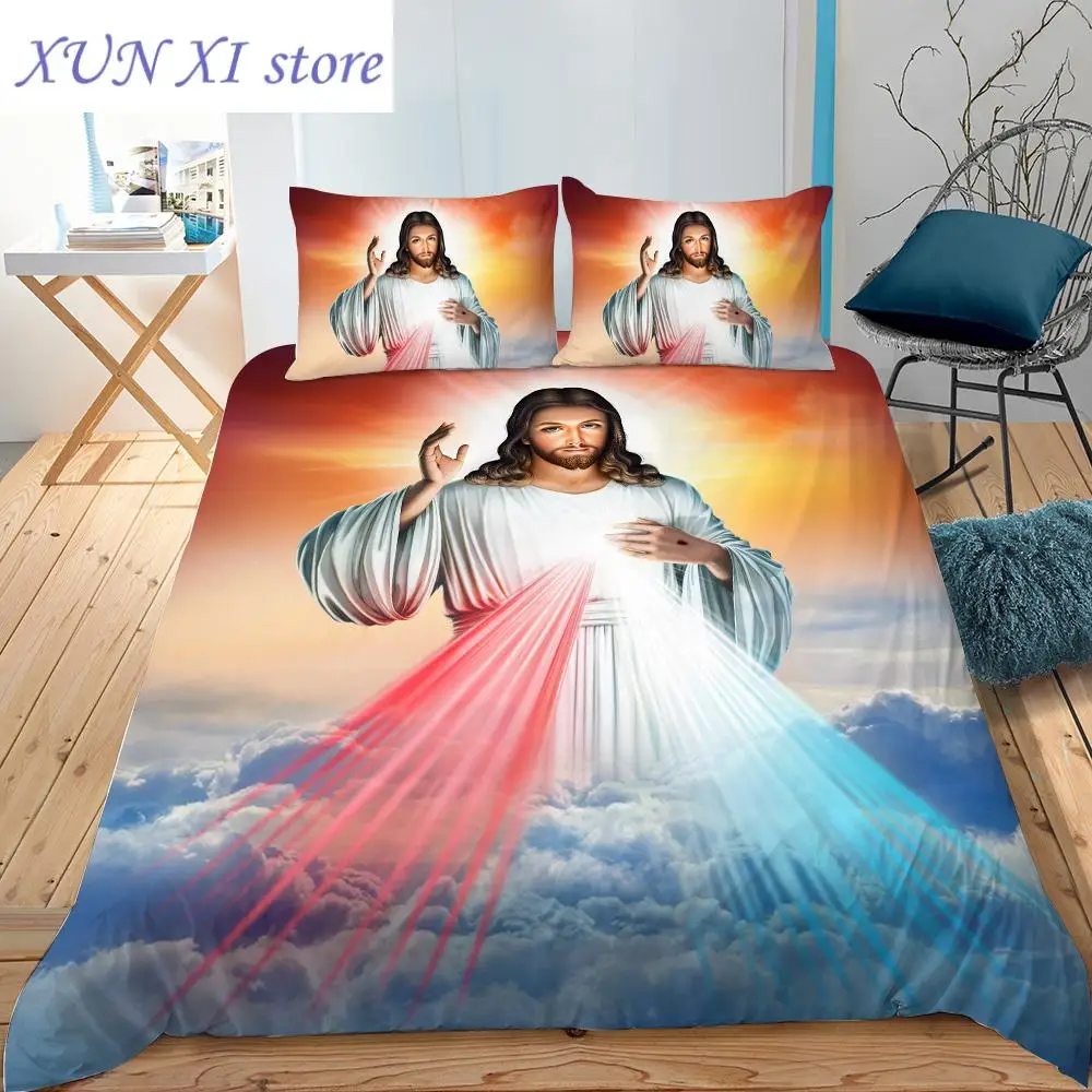 

New Bedding Set Christian Retro Comforter Cover for Teens Adult Jesus Christ Believer Quilt Cover Vintage Style Duvet Cover