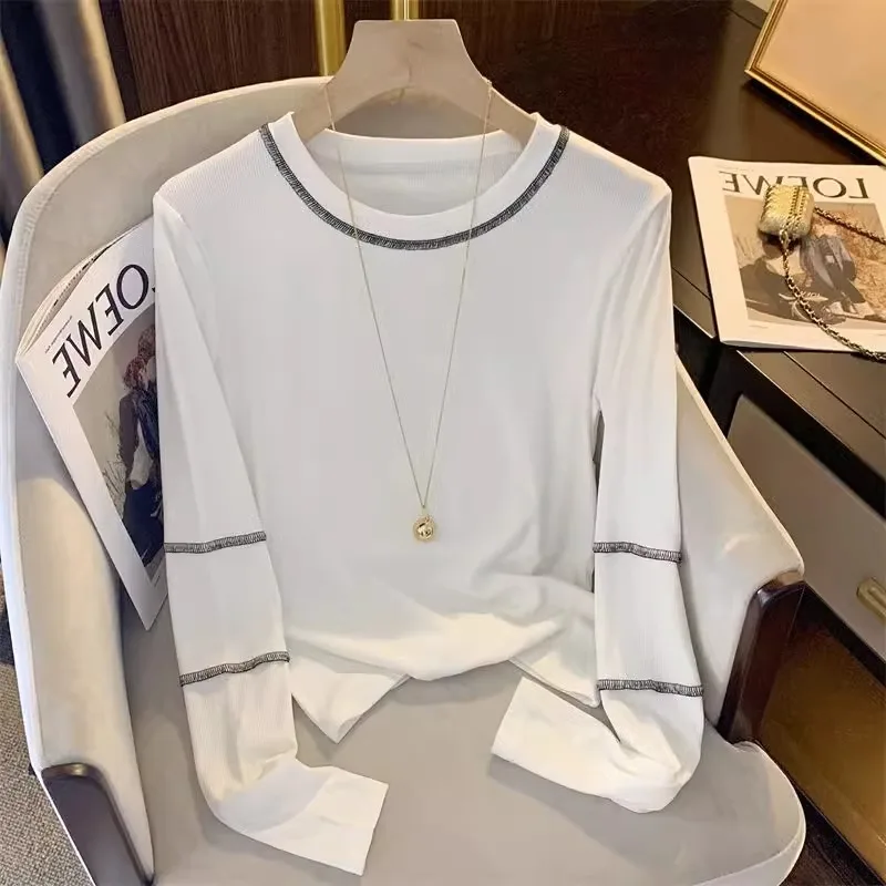 Гонконг Sle Chic рубашка с круглым вырезом и длинными рукавами женская осенняя