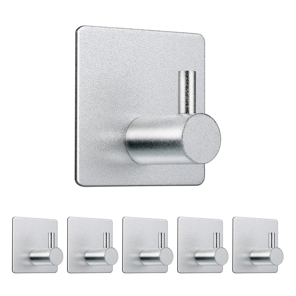 

6Pcs Adhesive Hooks Heavy Duty Wall Hooks Waterproof Stainless Steel Hooks for Bathroom Kitchen Living Room Silver