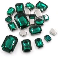 blingbling peacock green 20pcsbag rectangle shape mixed size gem crystal glass stone sew on rhinestone for diy jewelry making