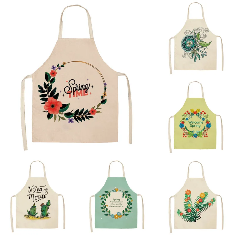 

Кухонный Фартук с зелеными растениями, цветочный венок без рукавов, детский класс рисования, кулинарный фартук для мужчин и женщин