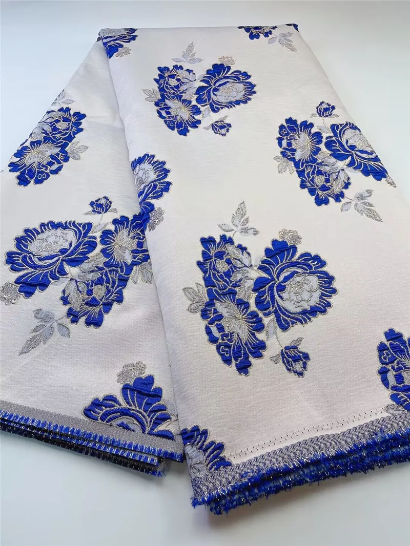 

Королевский синий африканский Дамаск, жаккардовая позолоченная кружевная ткань высокого качества, нигерийский цветочный материал, цветоч...