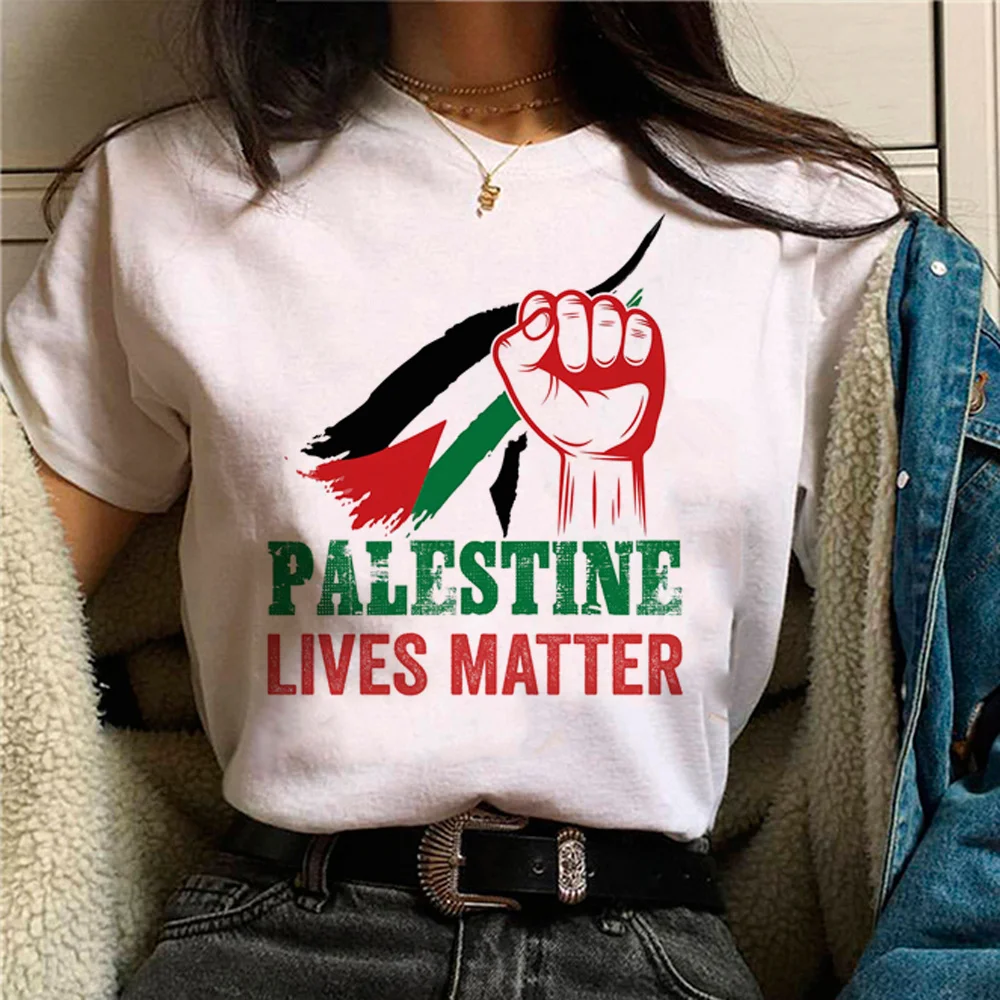 

Футболка женская в стиле Харадзюку, уличная одежда с принтом Палестины в стиле аниме, одежда в стиле Харадзюку для девушек