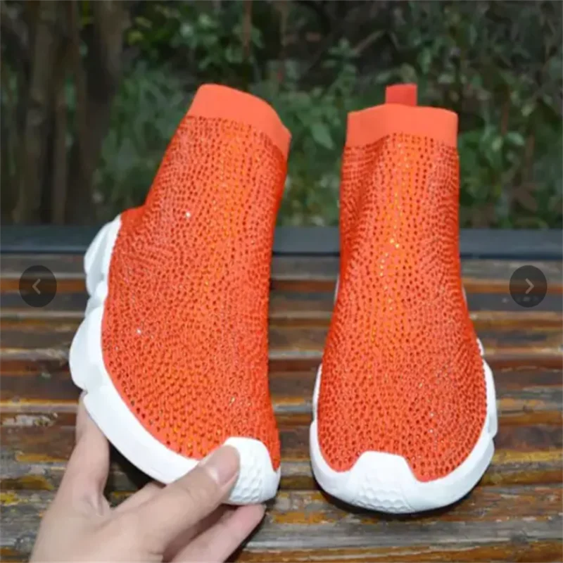 

Sneakers Women Crystal Sock Boots Sport Bling Rhinestone Shoes Knitted Breathable Shoes Woman Luxury Casual Shoes Ladies Sneaker