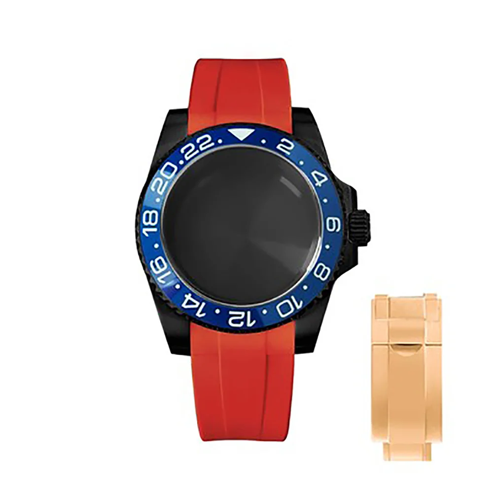 

Elegant 40MM Watch Case 316L Stainless Steel Sapphire Glass SUB Black Case Silicone Strap for NH35/36 Movement