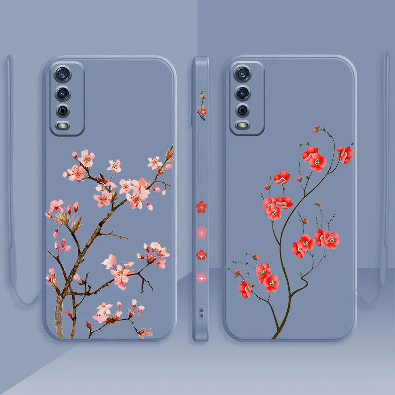 

Luxury Square Liquid Phone Case for Samsung Galaxy A12 A51 A71 A73 A53 A21s A13 A31 A41 Funda Cover Pink Flower Peach Blossom