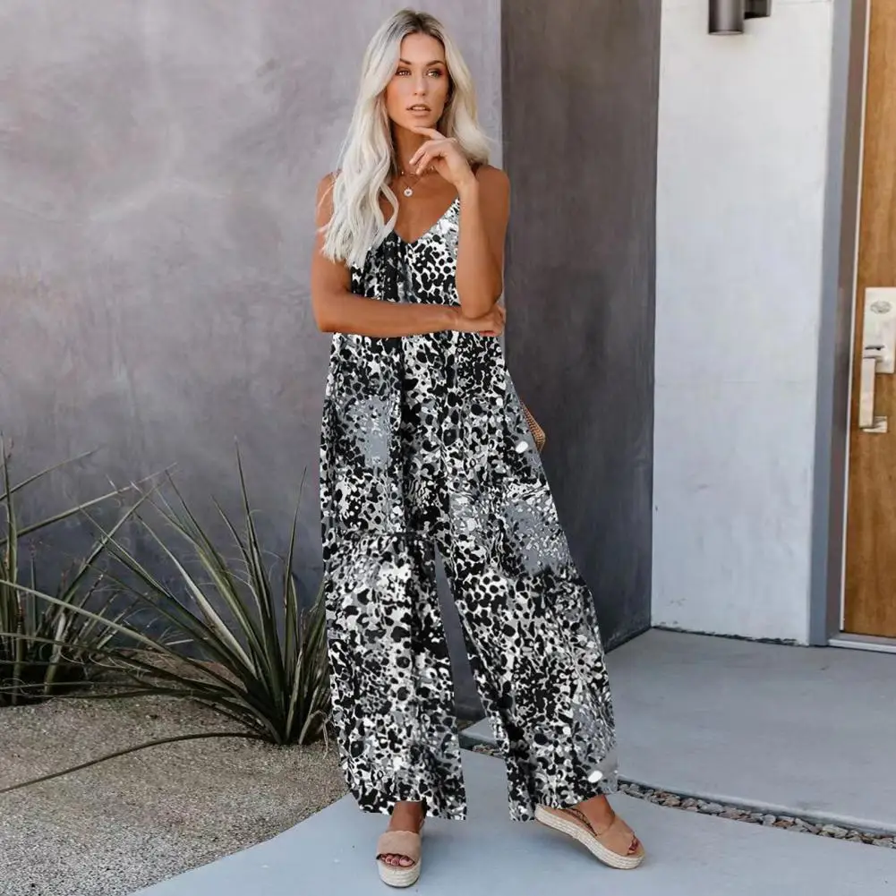 

Dressing Up Breathable Summer Leopard Print Strap Baggy Rompers Female Clothing