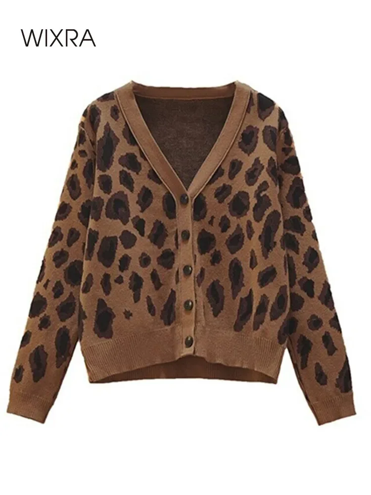 

2021 New Sweater Autumn Leopard Cardigan Women Casual Loose Female Knitted Open Stitch Jumpers Street Wear