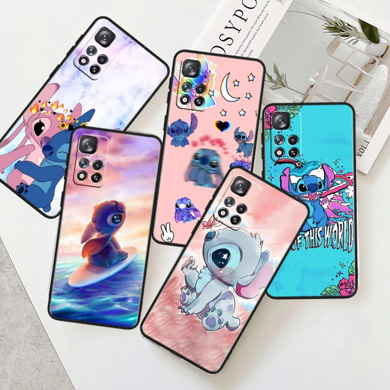 

Disney Cute Stitch Phone Case For Xiaomi Redmi Note 11E 11T 11S 10T 10S 9S 9T 8T 7 Pro Plus Lite Max Black Cover