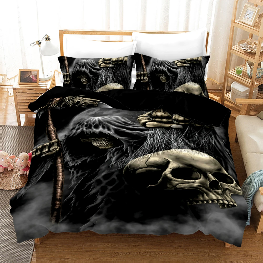 

Sugar Skull Bedding Set Queen Size Duvet Cover Set Black Skull Quilt Cover with Pillowcase Bedroom Set 220x240cm Home Beds