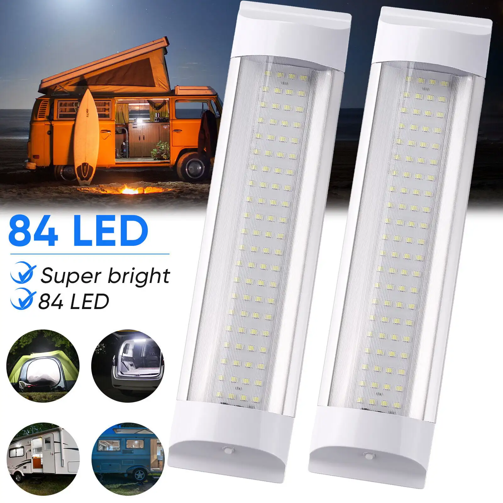

4PCS 84LED Interior Lights Bar 12/24V LED Strip Lights Roof Ceiling Lamp Reading Light for RV Truck Camper