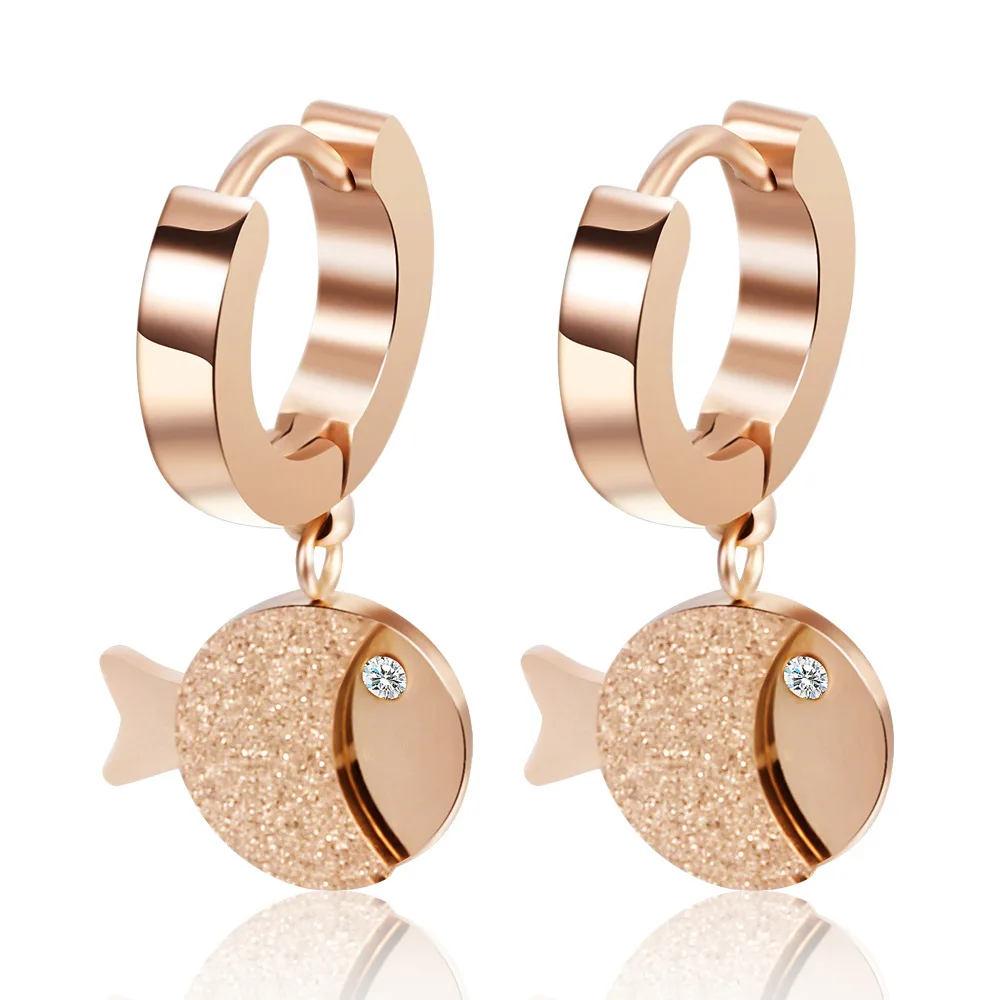 

Cute Fish Shape Gold Color Stainless Steel Earrings Creative Female Fashion Jewelry Romantic Earrings For Women Gift