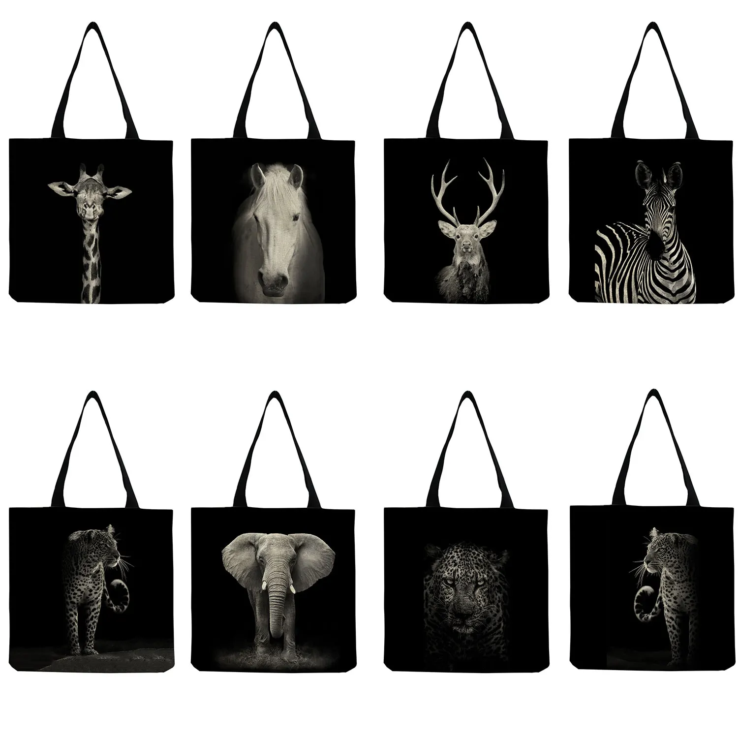

Beach Bag Tote Bag Women's Summer Bag 2022 Eco Friendly Black Elk Zebra Elephant Animal print Travel Shopping Bag High Capacity