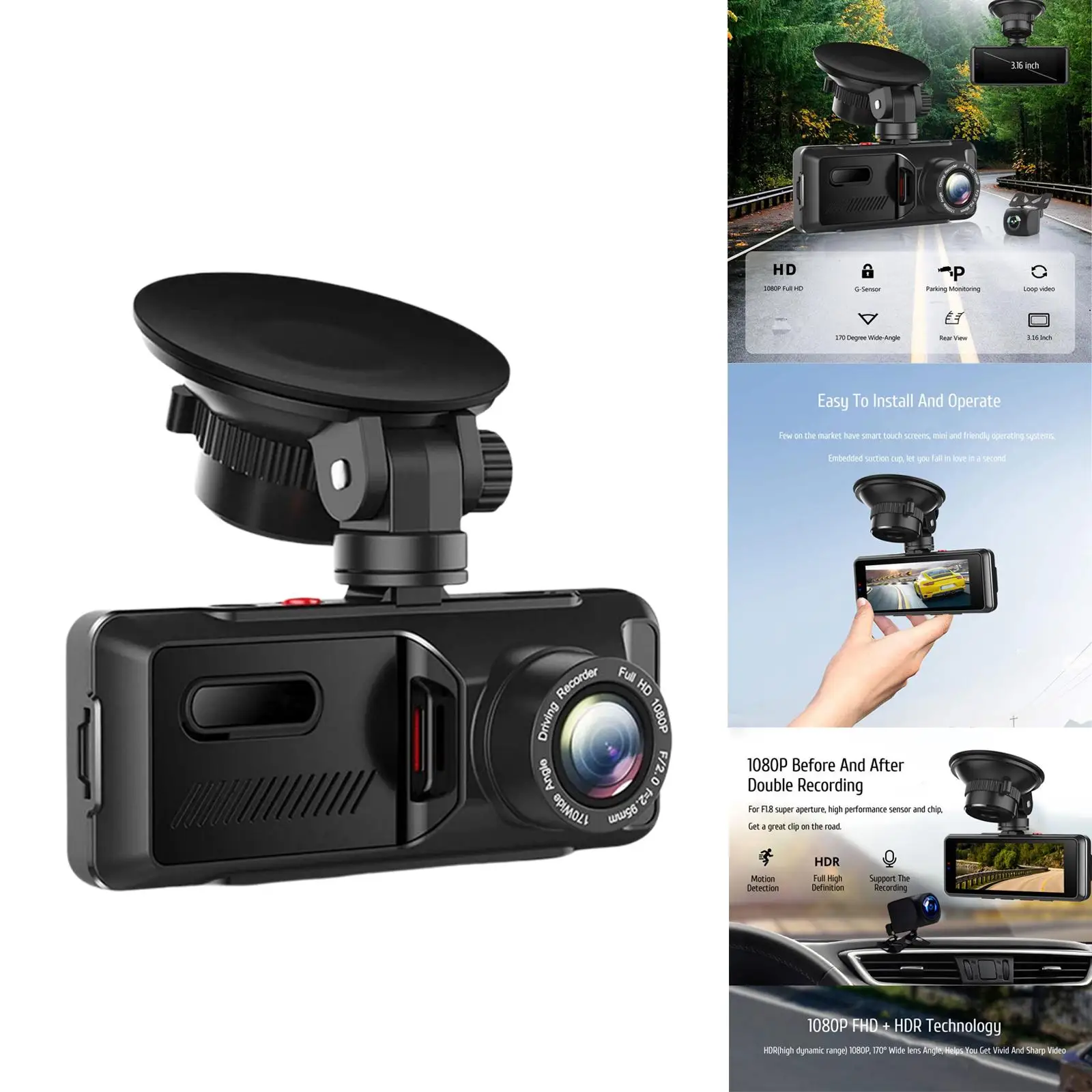 

Full HD 1080P DVR Recorder Front 1080P Rear 720P G-Sensor Dual cam Dual Lens Camera cam Video Recorder for Auto Truck