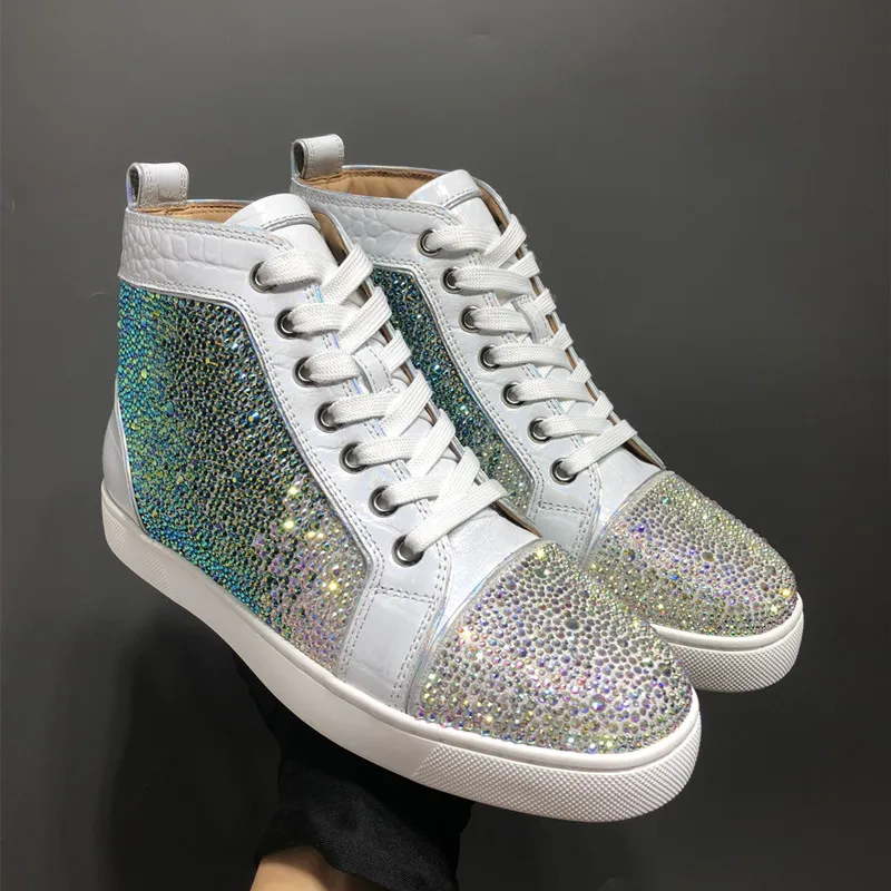

Luxury Fashion Shoes Full Diamond High-top Shoes Leather Men's Shoes Casual Sneakers Colored Diamond Red Bottom Shoes Women's Sh