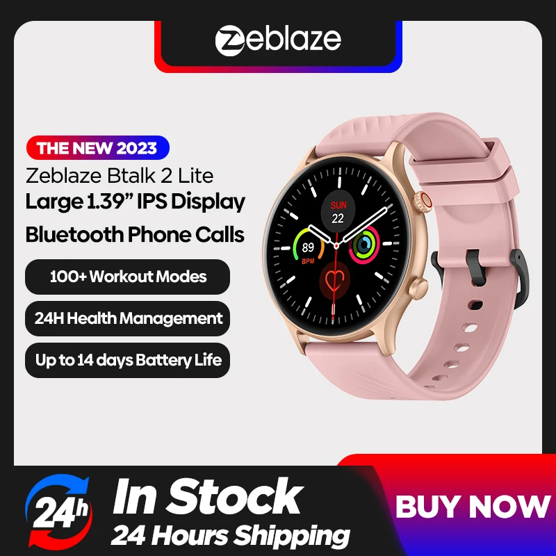 New Zeblaze Btalk 2 Lite Smart Watch Large 1.39'' HD Display Bluetooth Phone Calls 24H Health 100+ Workout Modes for Women