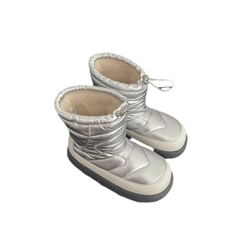 Брендовые Дизайнерские однотонные теплые ботинки с круглым носком на толстой