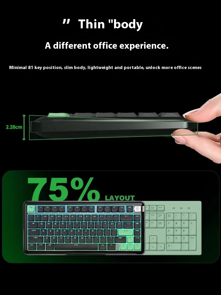 Yun Adri L75 Низкопрофильная клавиатура с переключателем трехрежимная беспроводная