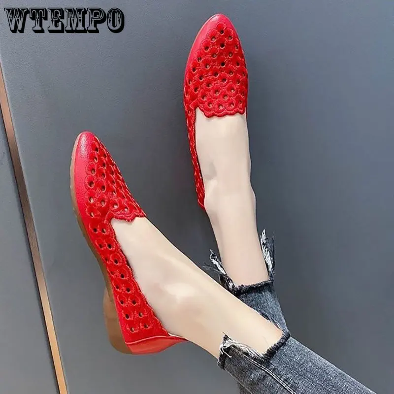 WTEMPO Ballet Shoes Women's Pointy Toe Flats Holes Shoe Hollow Slip on Lazy Moccasins Summer Comfy Walking Shoes Dropshipping