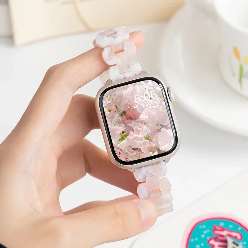 Фото Тонкий ремешок из смолы для Apple Watch, ремешок 45 мм ultra 2, 49 мм, 44-40 мм, 41 мм, 46 мм, браслет Glacier Link, браслет iwatch series 10/9/8/7/SE 6 5 4 №4