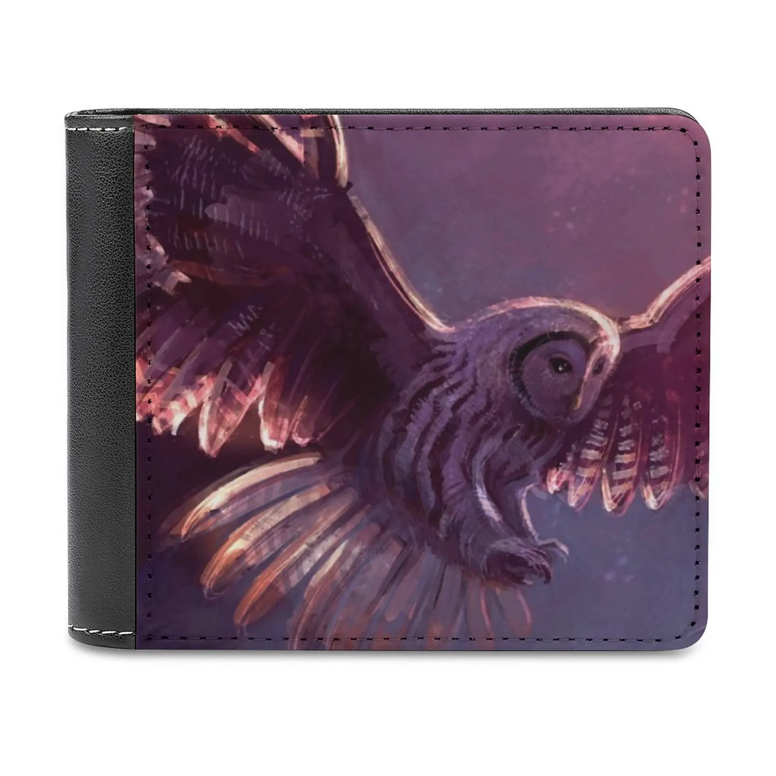 

Strix Owl Leather Wallet Men's Wallet Diy Personalized Purse Father'S Day Gift Owl Barn Owl Flowers Blossom Light Tree Fantasy