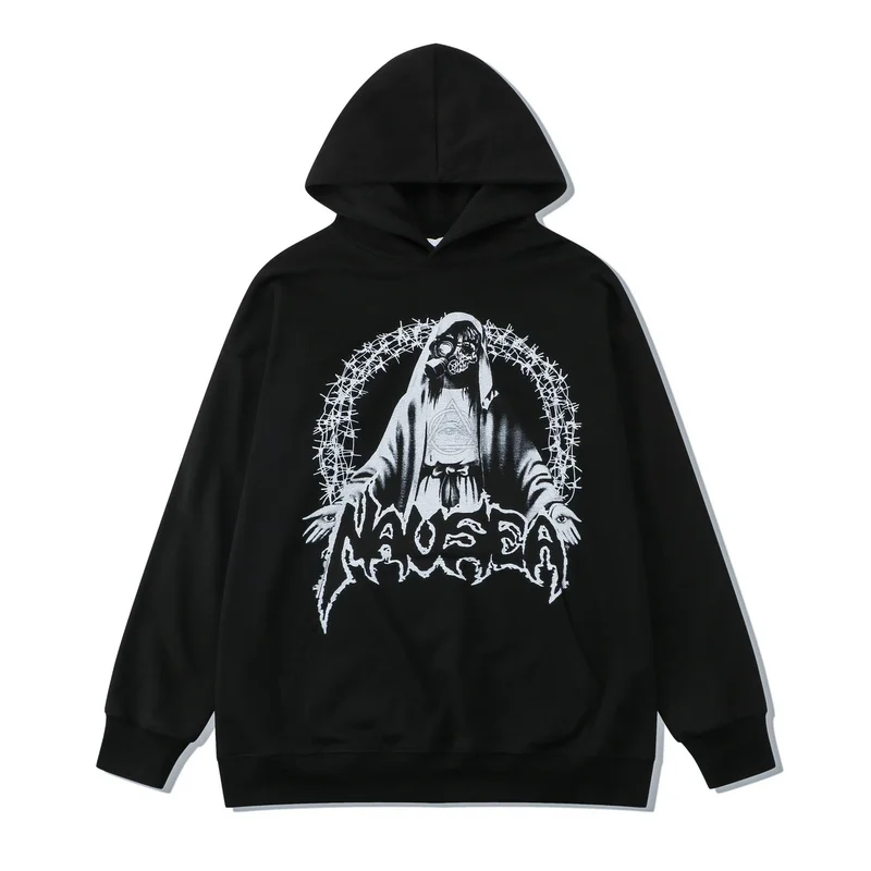 

Mens Sweatshirt Skull Letter Print Hooded Autumn Oversized Harajuku Fashion Hoodie Couple Streetwear Warm Tops Unisex Hoodies