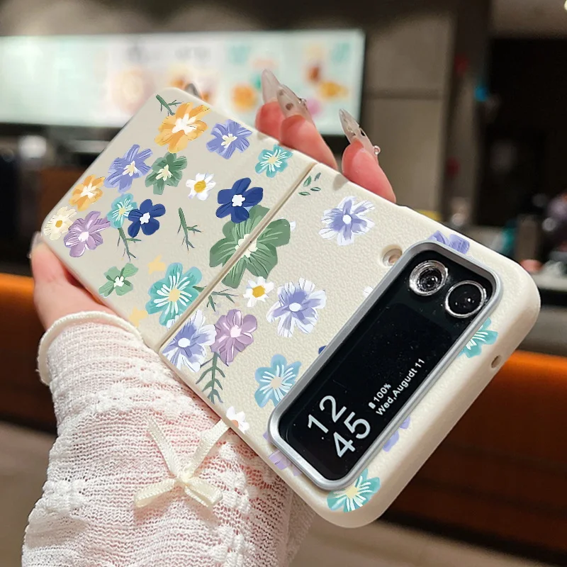 Для Samsung Galaxy Z Flip6 Flip5 Flip4 Чехол с мультяшной цветочной текстурой кожи Силиконовый