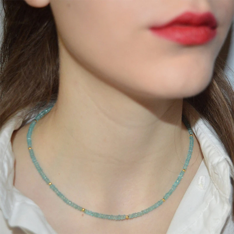 

Ожерелье из натурального синего хрусталя с золотым наполнением, 14 к