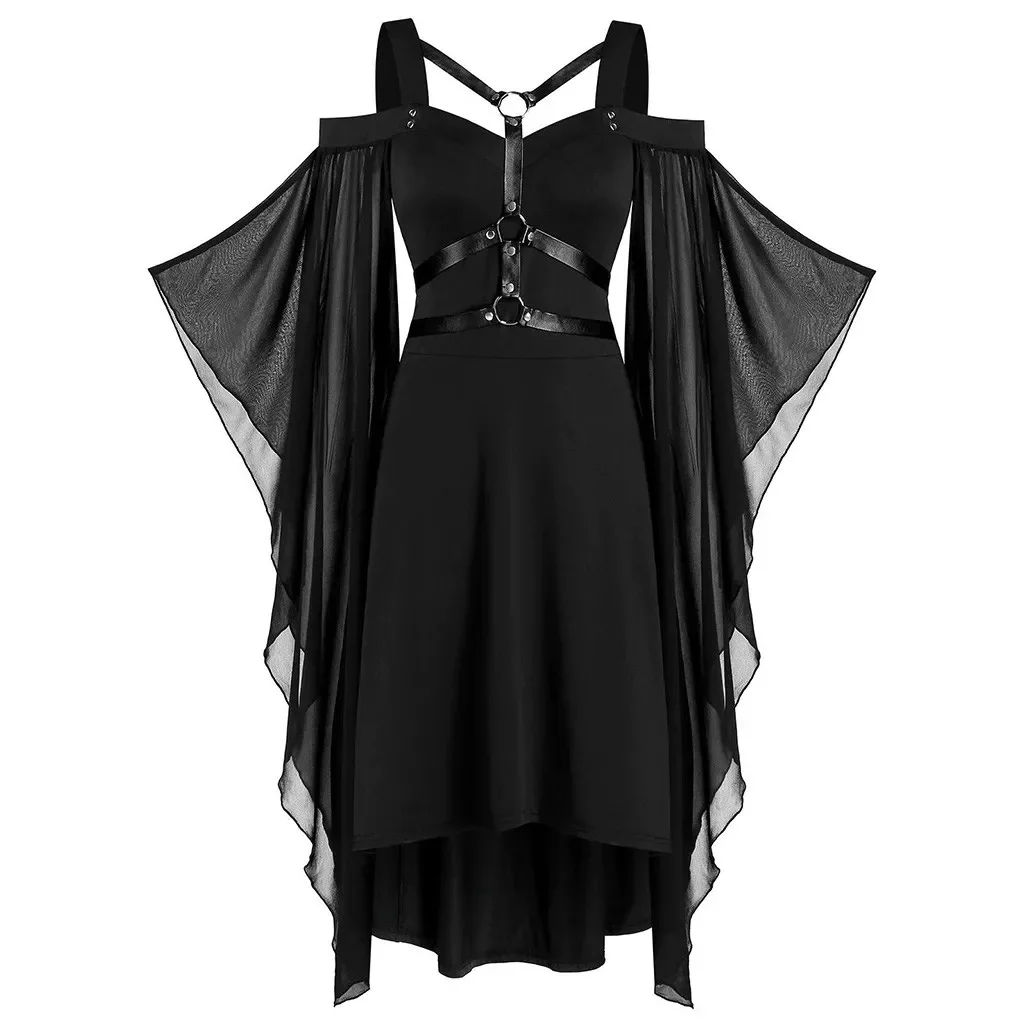 

Plus Size Women Gothic Dress Criss Cross Lace Insert Butterfly Sleeve Party Dresses Ladies Black Dresses Elegant Bandage Dress