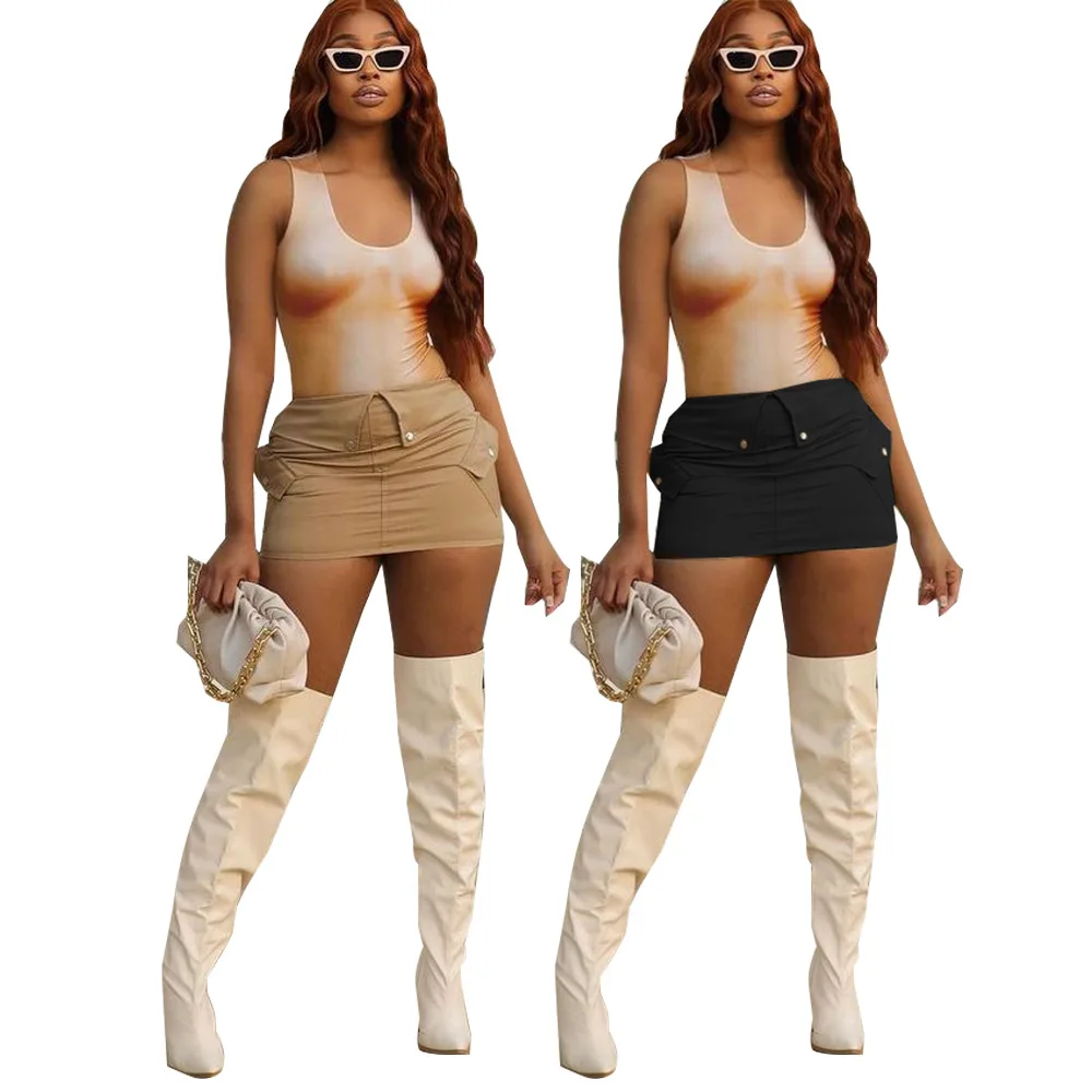 

Solid Women Zipper Fashion Mini Skirt with Pockets High Street Casual Female Short Bottoms All Matching Y2K Skirt Clothings 2023