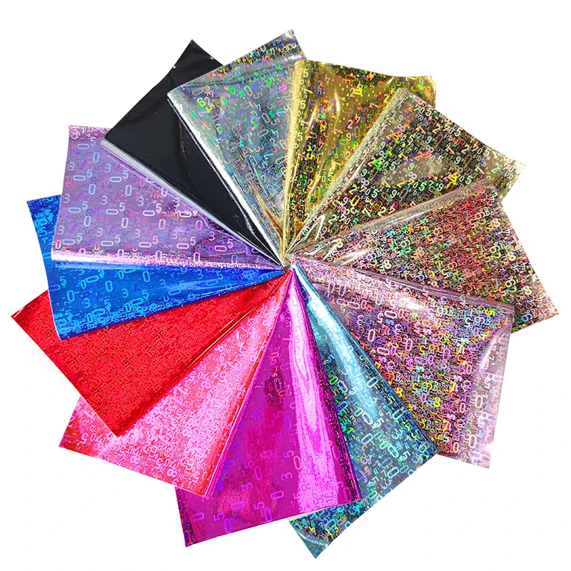 

Holographic Glossy Arabic Numerals Digital Designs PU Faux Leather Sheets Fabric for Making Bag Decoration Craft