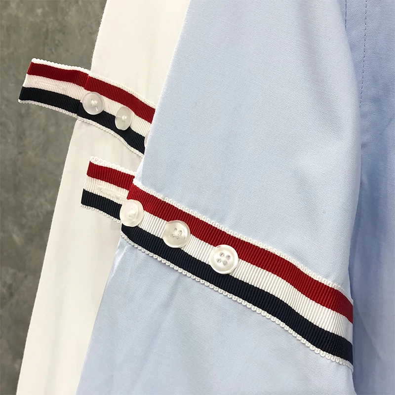 TB THOM Shirt INS Star Style 2022 New Autumn Stripe  Baggy Couple Cotton Top High Quality White Button Up Shirt Mujer Unisex