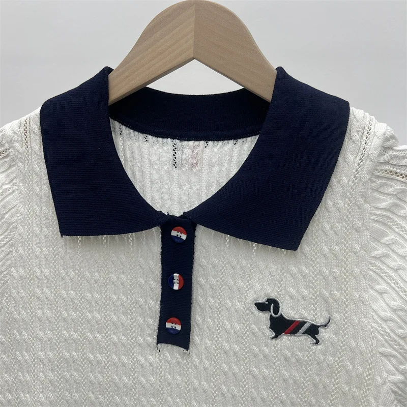 Новая летняя футболка-поло с лацканами на груди маленькая собачка вышивка