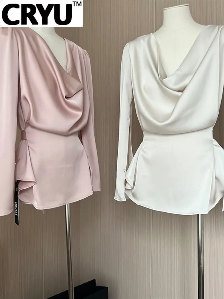 

2023 Spring Summer Women Solid Satin Long Sleeve Shirt Vintage Blouse Classical Design French Aesthetic Luxury Elegant Cozy New