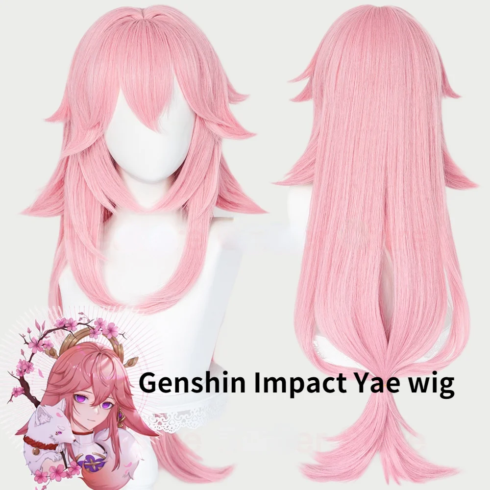 

Парик для косплея аниме Genshin Impact Yae, Длинные розовые предварительно обработанные искусственные волосы для косплея головы