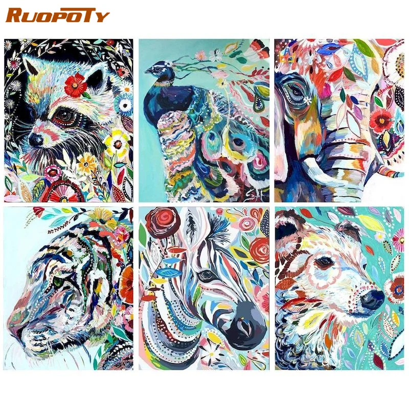 

RUOPOTY Painting By Numbers For Adults Digital Painting Colorful Animals Acrylic Paints Drawing By Numbers Living Room Decoratio