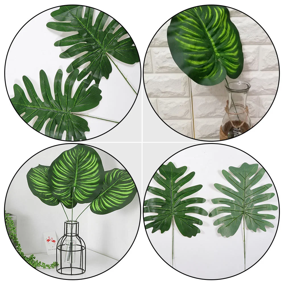 y 2 szt. symulowanych liści dekoracji roślinna ozdoba stół zielony liść sztuczna hawajska impreza jedwabna tkanina rekwizyty fotograficzne