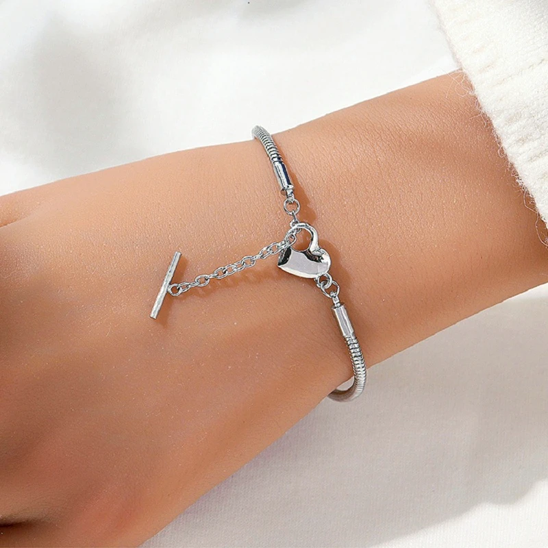 

Новый браслет с сердечками, бабочками, застежкой-переключателем, змеиная цепочка, браслеты, простой металлический очаровательный браслет д...