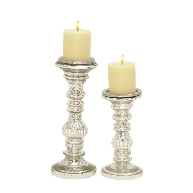 

Candle Silver Metal Handmade Turned Style Pillar Candle Holder, Set of 2