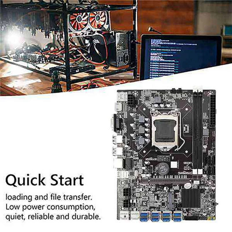 

8 USB3.0 B75 BTC Miner Motherboard+CPU+2X4G DDR3 RAM+Fan+Switch Cable+RJ45 Network Cable+SATA Cable LGA1155 DDR3 MSATA