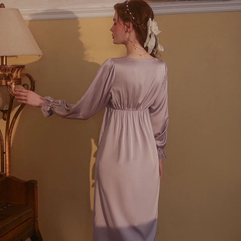 Sexy Mousse 2023 Sexy Night Wear Solid Color Long Pajamas Comfortable Sweet Lace Long Sleeve Robe Women's Homewear Set Sleepwear