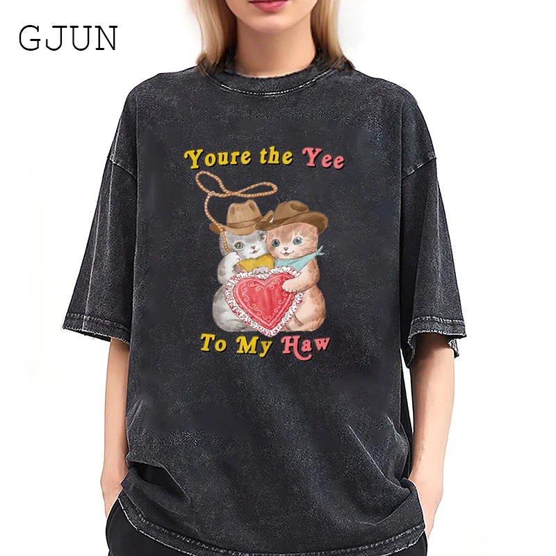 

Yee 2 My Haw Washed T-shirt 100% Cotton Womens TShirts Vintage High Street Clothing Female Y2k Tee Shirt Cute Graphic T Shirts